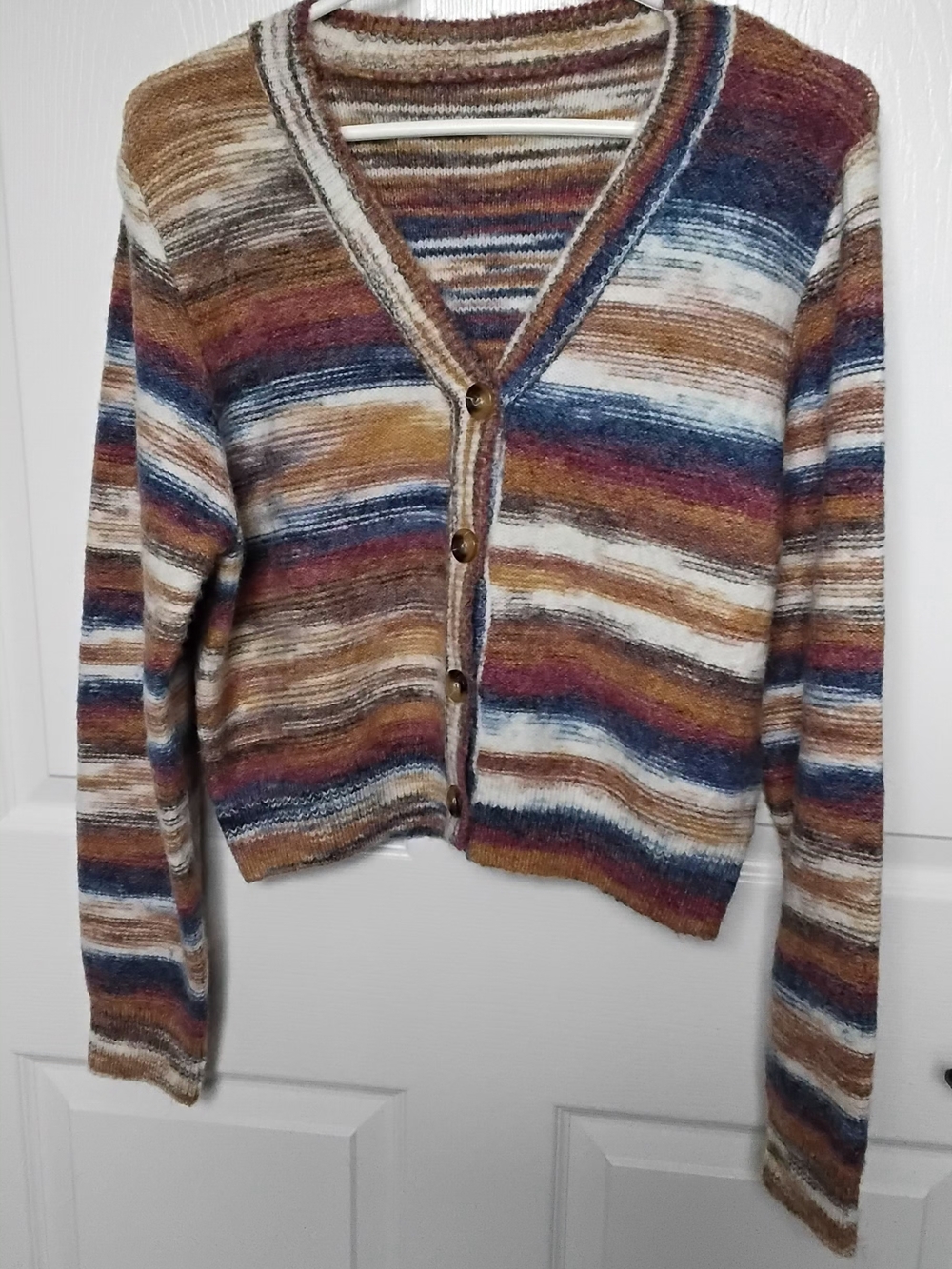 Soft Multicolor  Striped V-Neck Button Cardigan Size L
